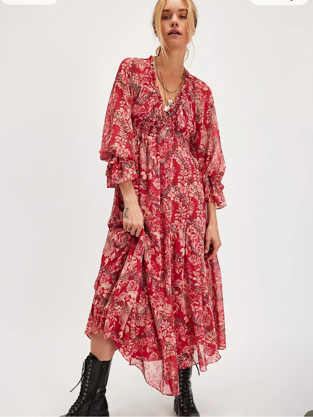 Free people red Lena dress size large maxi flowy